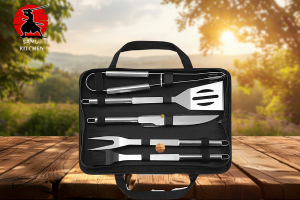 Stainless Steel BBQ Grill Tool Set with Bag