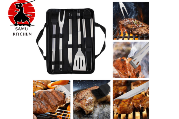 Stainless Steel BBQ Grill Tool Set with Bag